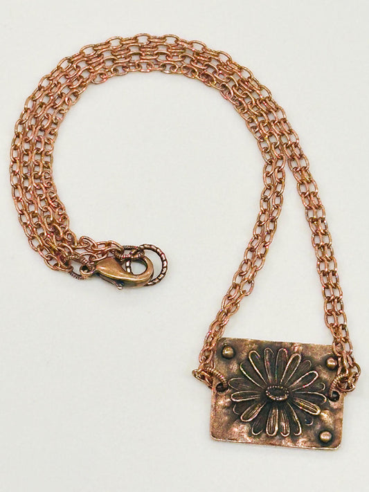Copper Delicate Paperclip Layering Necklace Flower Pendant Gorgeous Layering Statement Necklace Daisy Copper Necklace