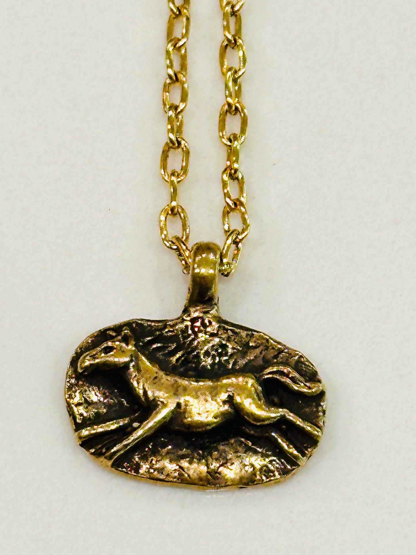 Gold Delicate Paperclip Layering Necklace Horse Pendant Gorgeous Layering Statement Necklace Whimsical Gold Necklace Green Girl Studios