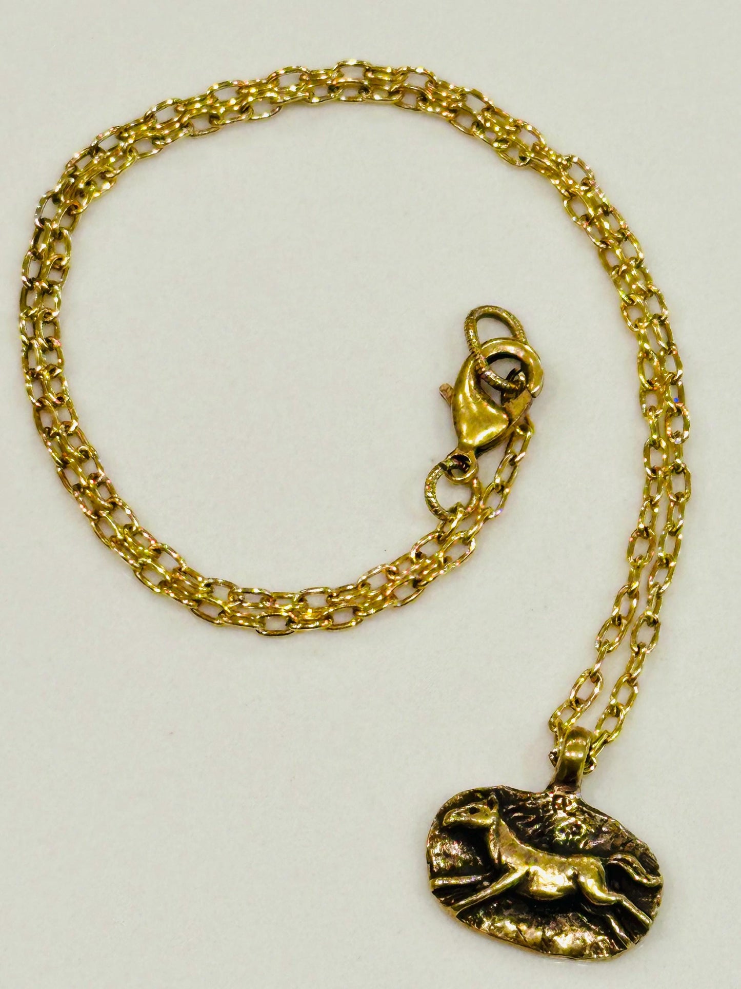 Gold Delicate Paperclip Layering Necklace Horse Pendant Gorgeous Layering Statement Necklace Whimsical Gold Necklace Green Girl Studios