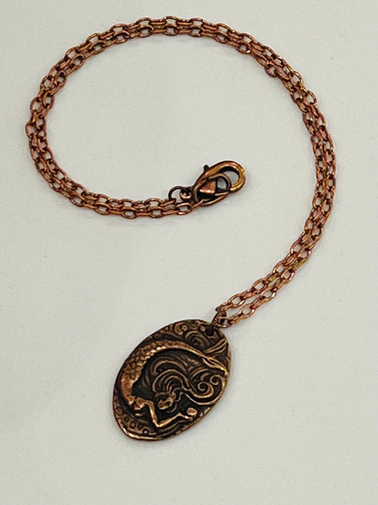 Copper Small Classic Cable Chain Necklace with Large Mermaid Pendant Pendant Gorgeous Layering Statement Necklace Copper Versatile Length