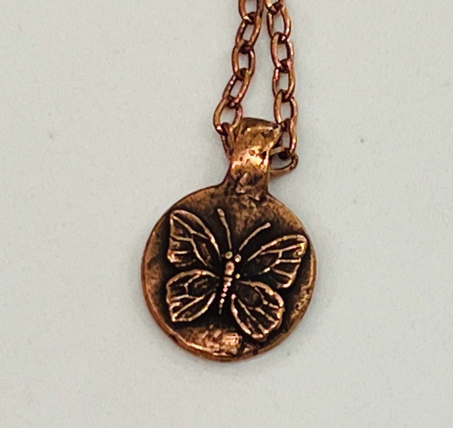 Copper Delicate Paperclip Layering Necklace with Copper Butterfly Coin Pendant Gorgeous Layering Statement Necklace Modern Copper Necklace