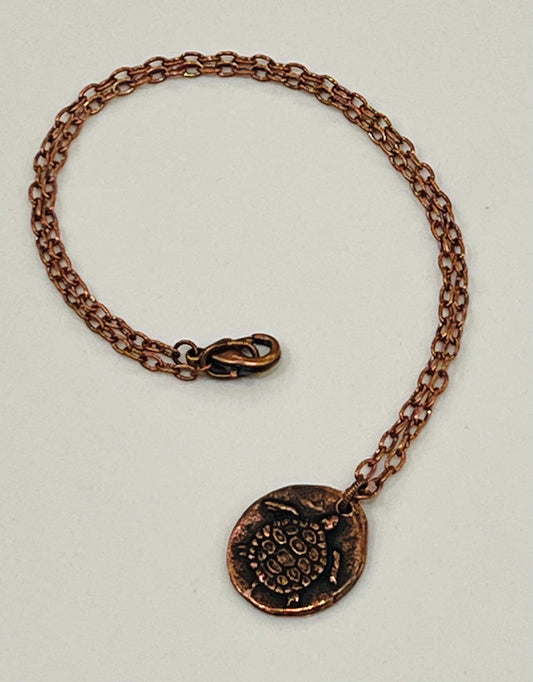 Copper Delicate Paperclip Layering Necklace with Copper Turtle Sink or Swim Coin Pendant Gorgeous Layering Statement Copper Necklace