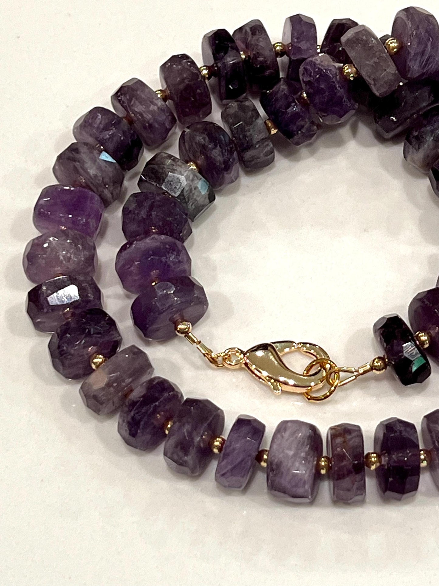 Amethyst Beaded Statement Necklace Amethyst Faceted Wheel Rondelle Beads Size 6x12-6x15mm Sparkling Amethyst 18k Gold Filled Large Clasp