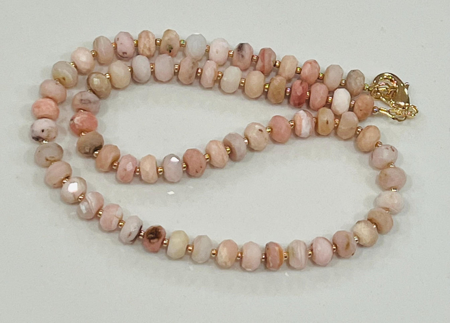 Pink Opal Beaded Necklace Opal 5x7mm Faceted Rondelle Beads 18k Gold Filled Clasp Beautiful Soft Pink Hues Natural Gemstone Necklace