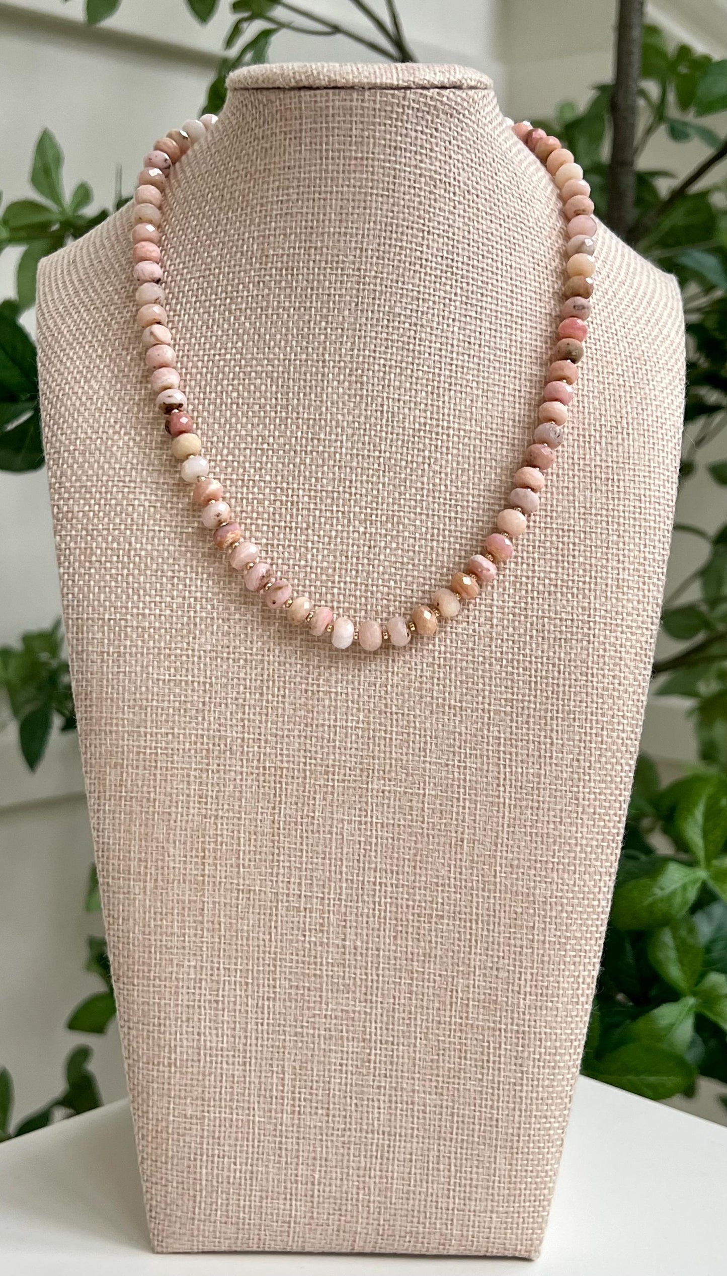 Pink Opal Beaded Necklace Opal 5x7mm Faceted Rondelle Beads 18k Gold Filled Clasp Beautiful Soft Pink Hues Natural Gemstone Necklace