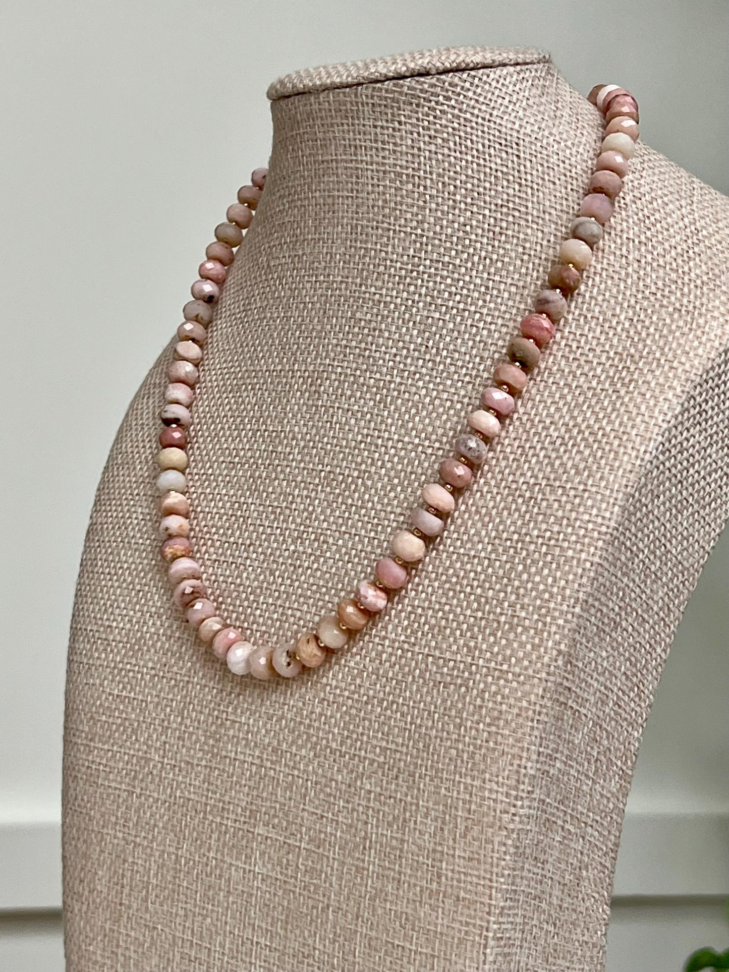 Pink Opal Beaded Necklace Opal 5x7mm Faceted Rondelle Beads 18k Gold Filled Clasp Beautiful Soft Pink Hues Natural Gemstone Necklace