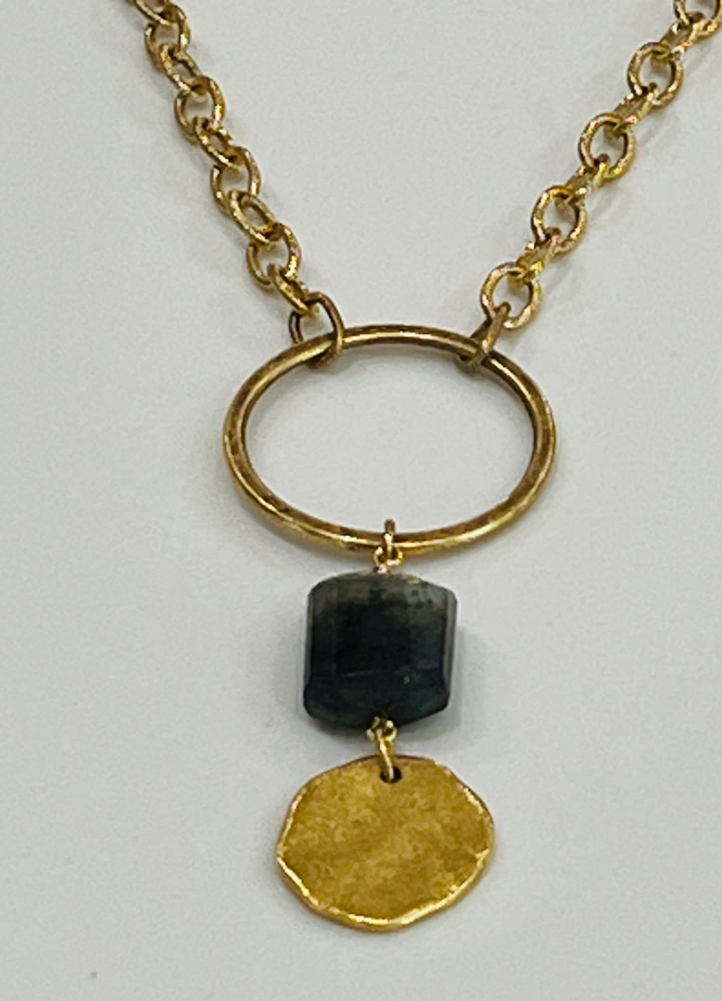 Gold Textured Cable Pendant Drop Necklace with Labradorite and Gold Coin Pendants Layering Statement Necklace Gold Coin Drop Necklace