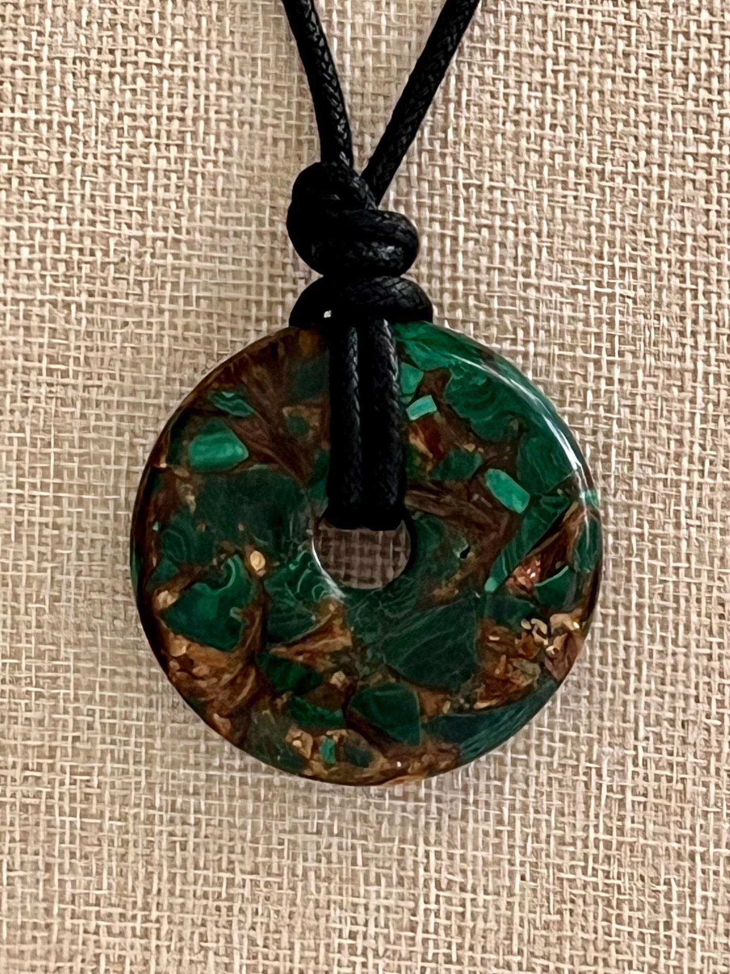 Malachite Bronzite Donut Bead Necklace 50mm Gorgeous Malachite Statement Pendant Necklace Layering Necklace Semi-Precious Natural Gemstones