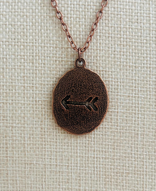 Copper Small Textured Cable Chain Necklace Arrow Oval Coin Pendant Gorgeous Layering Statement Necklace Copper Necklace Versatile Length