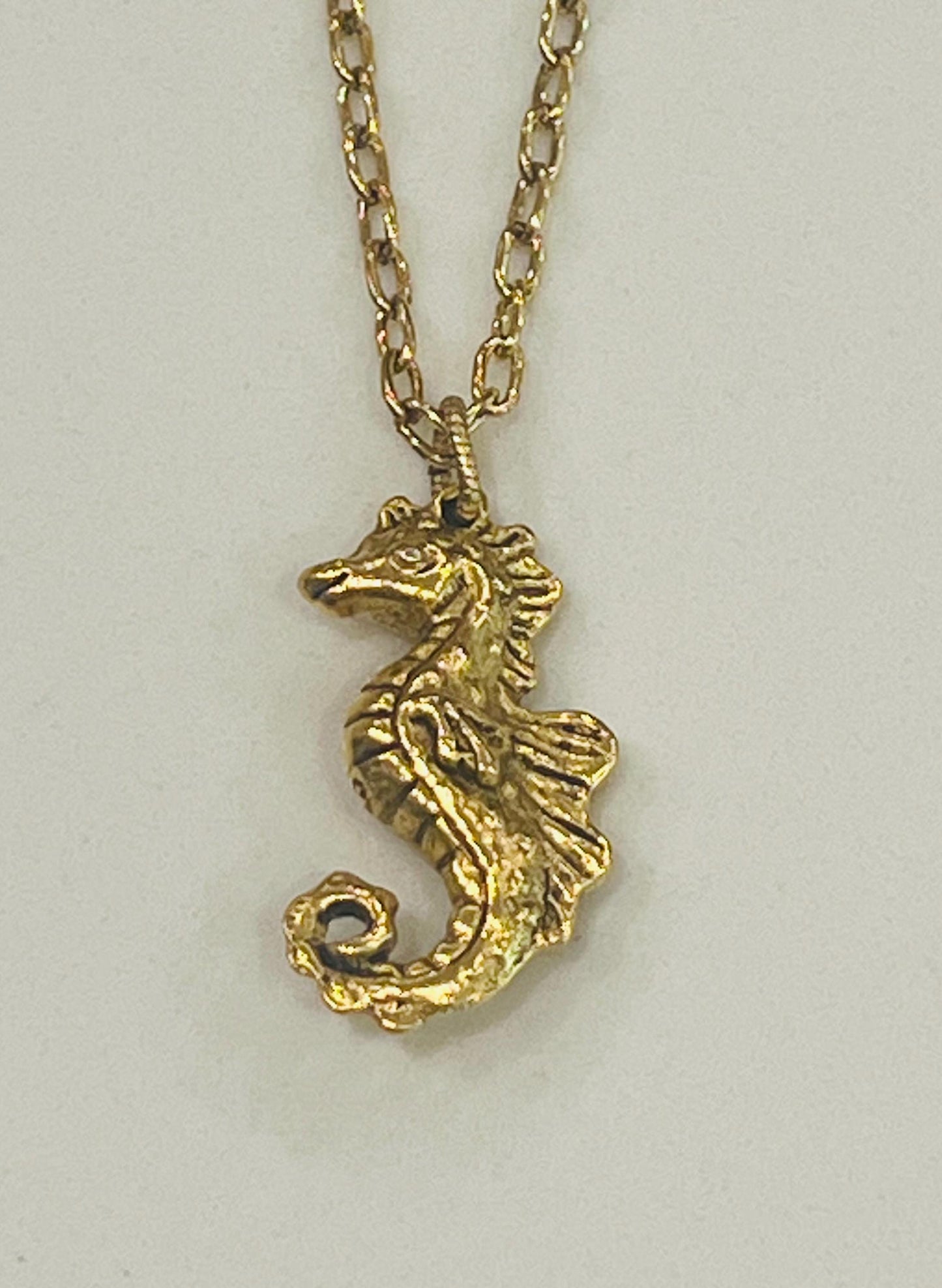 Gold Delicate Paperclip Layering Necklace with Seahorse Pendant Gorgeous Layering Statement Sea Creature Necklace Green Girl Studios