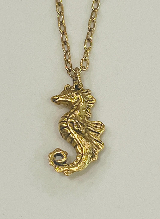 Gold Delicate Paperclip Layering Necklace with Seahorse Pendant Gorgeous Layering Statement Sea Creature Necklace Green Girl Studios