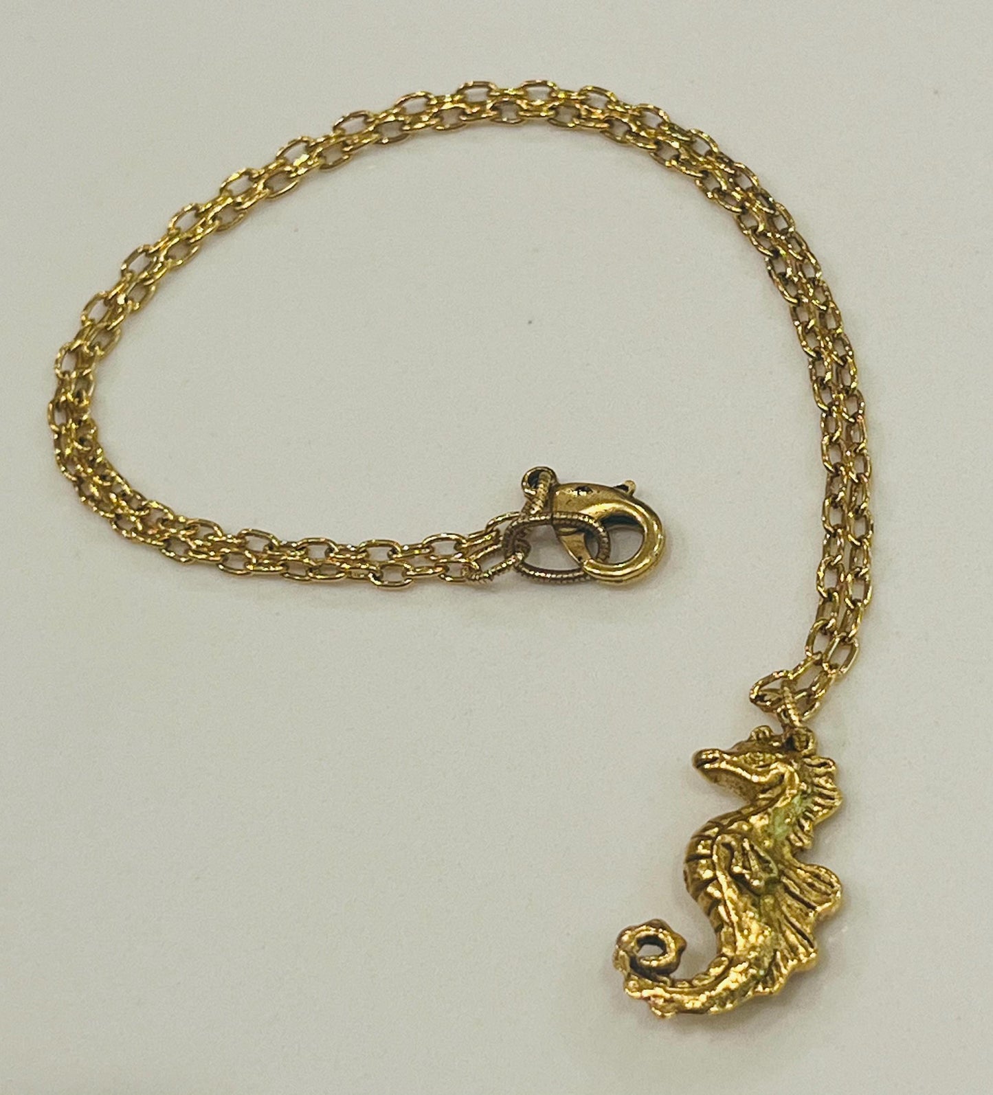 Gold Delicate Paperclip Layering Necklace with Seahorse Pendant Gorgeous Layering Statement Sea Creature Necklace Green Girl Studios