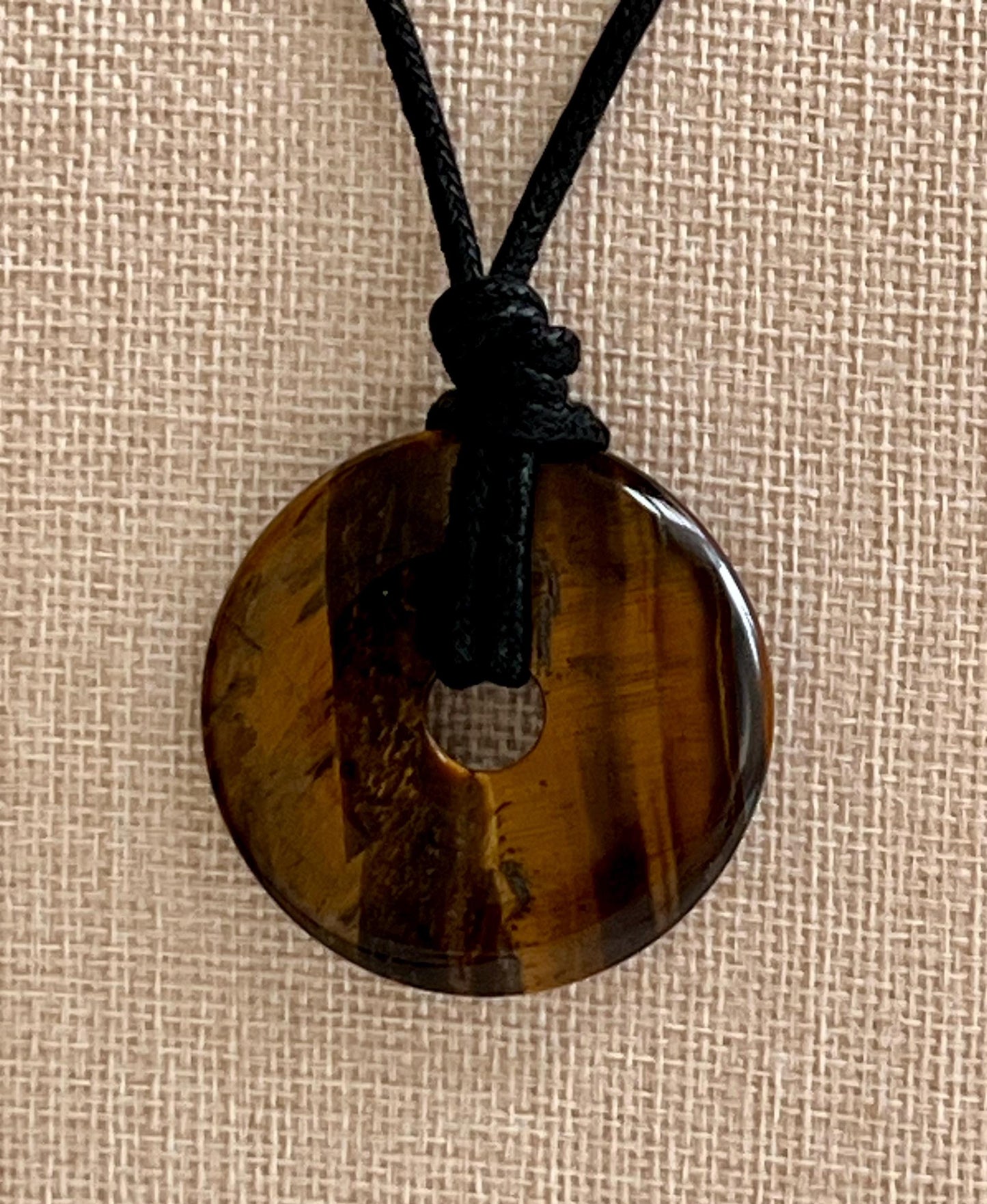 Tigers Eye Donut Bead Necklace 50mm Gorgeous Tigers Eye Statement Pendant Necklace Layering Necklace Semi-Precious Natural Gemstones