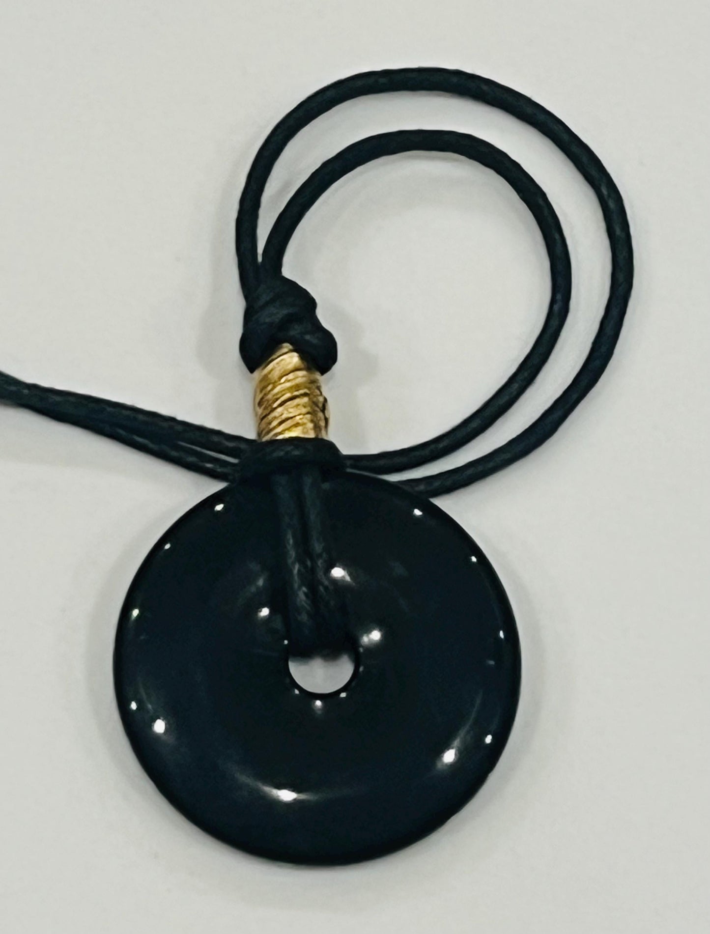 Black Onyx Donut Bead Necklace 40mm Gorgeous Onyx Statement Pendant Necklace Layering Necklace Semi-Precious Natural Gemstones