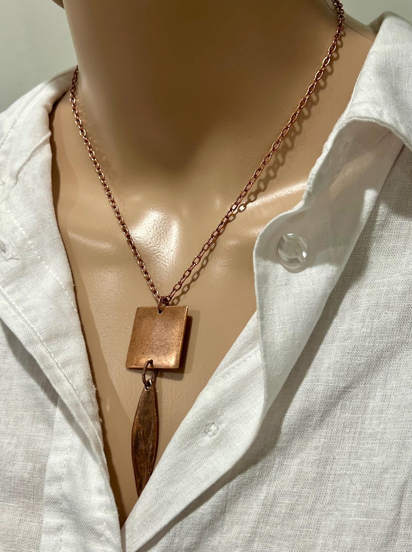 Copper Small Cable Chain Necklace with Geometric Pendant Drop Copper Layering Statement Necklace Copper Necklace Versatile Length