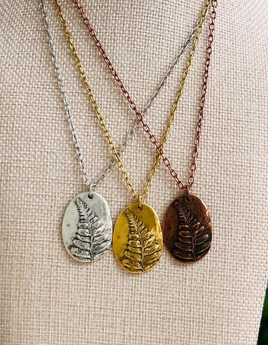 Gold, Silver, or Copper Delicate Paperclip Layering Necklace with Fern Leaf Pendant Gorgeous Layering Statement Necklace Modern Necklace