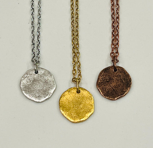 Gold, Silver, or Copper Small Classic Cable Chain Layering Necklace with Organic Coin Pendant Gorgeous Layering Necklace Modern Necklace