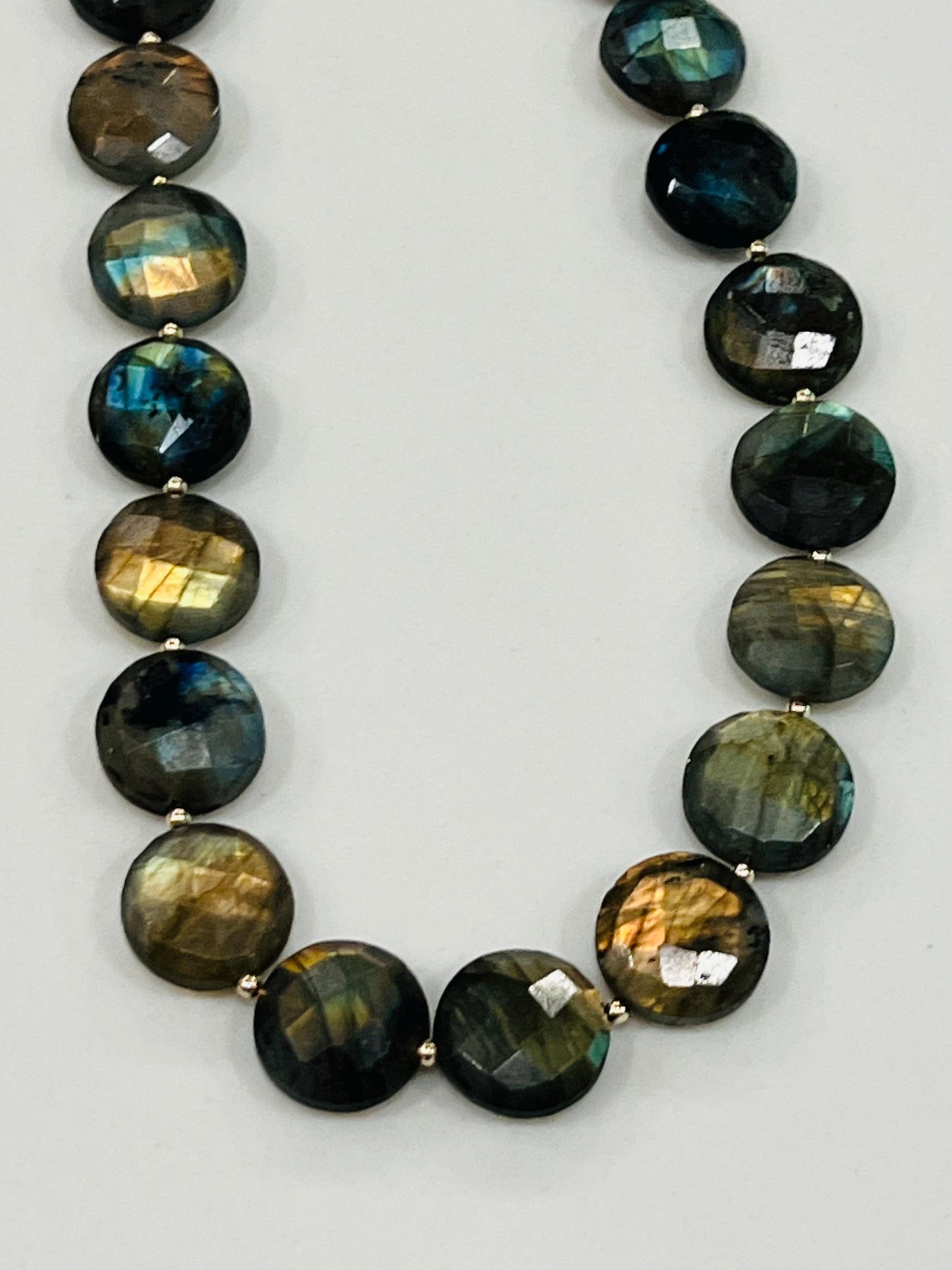 Labradorite Beaded Necklace 18k Gold Filled Clasp/Accent Beads Semi-Precious Natural Gemstone Necklace Layering 12mm Coin Faceted Stones