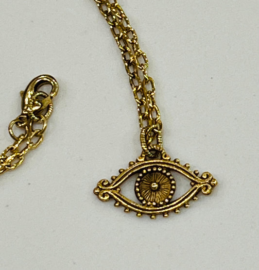 Gold Delicate Paperclip Layering Necklace with Evil Eye Pendant