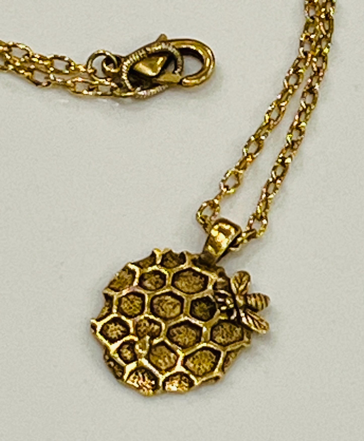 Gold Delicate Paperclip Layering Necklace with Bee Honeycomb Pendant Perfect Layering Necklace Non-tarnish Gold Plated Pewter Pendant