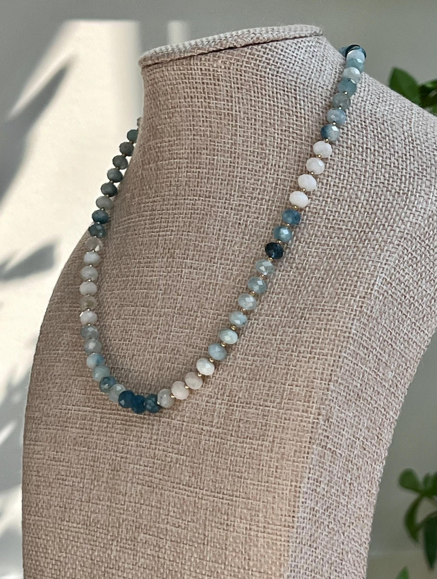 Aquamarine Beaded Necklace 18k Gold Filled Clasp 4x6mm Faceted Rondelle Aquamarine Stones Natural Aquamarine Faceted Statement Necklace