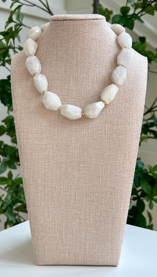 White Moonstone Beaded Chunky Necklace