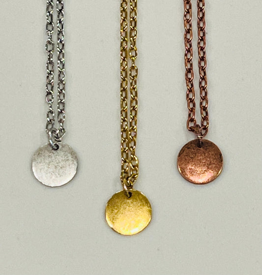 Gold, Silver, or Copper Small Oval Chain Necklace with Small Coin Pendant Layering Statement Necklace Versatile Length Perfect for Layering