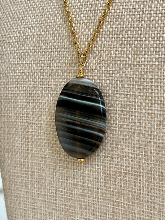 Gold Delicate Paperclip Layering Necklace with Oval Zebra Jasper Pendant Gorgeous Layering Statement Necklace Modern Gold Necklace