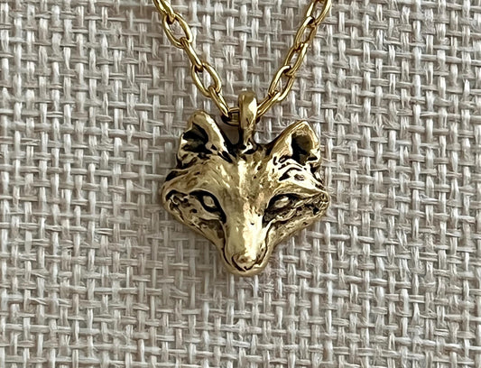 Gold Delicate Paperclip Layering Necklace Wolf Pendant Gorgeous Layering Statement Necklace Whimsical Gold Necklace Green Girl Studios