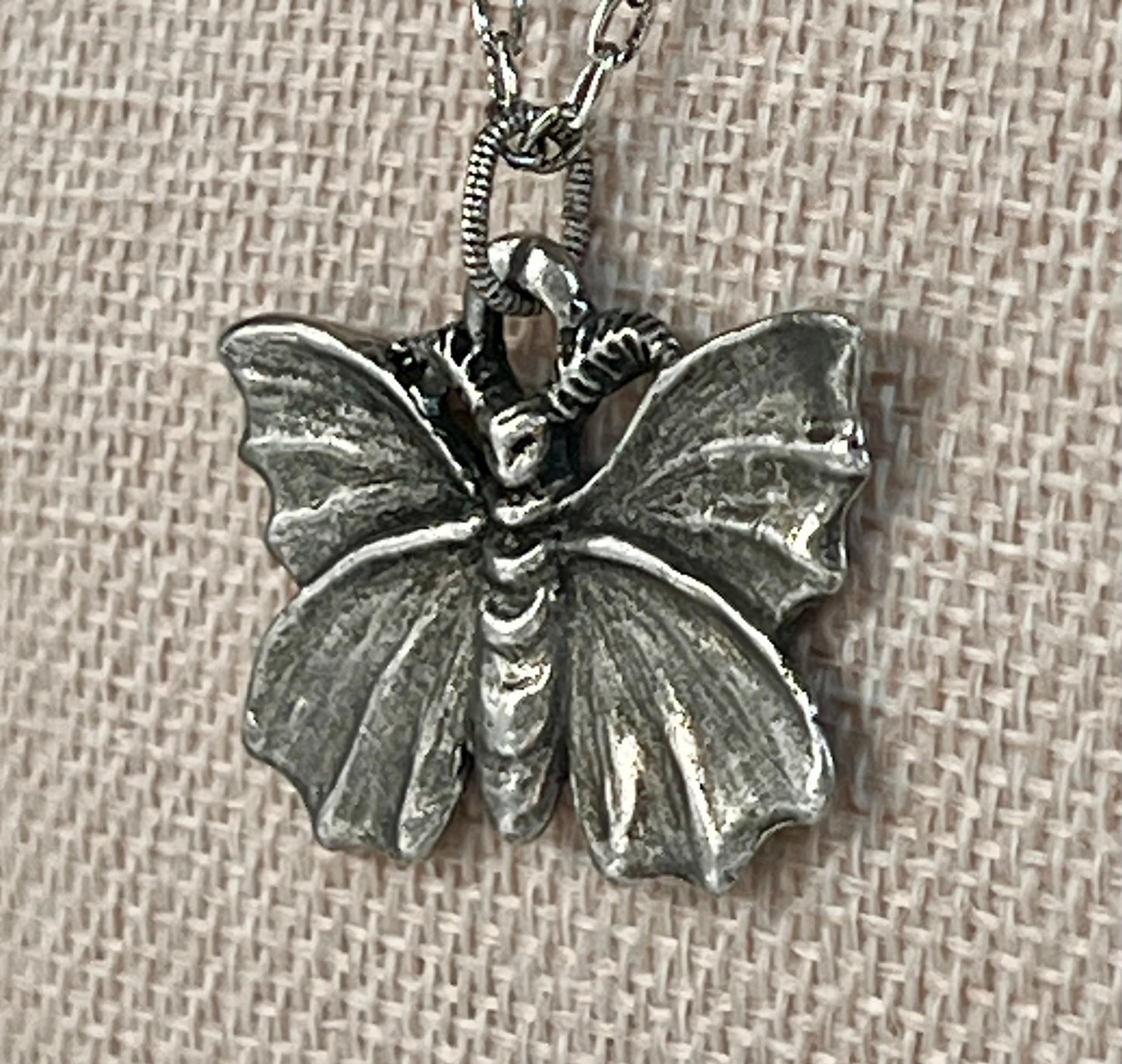 Silver Delicate Paperclip Layering Necklace with Silver Moth Lady Pendant by Green Girl Studios Layering Statement Necklace Silver Necklace