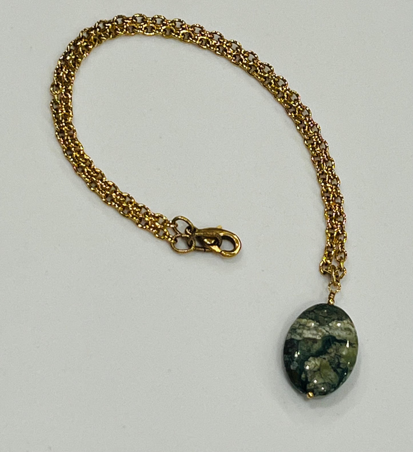 Gold Classic Cable Pendant Drop Necklace with Rhyolite Jasper Drop Pendant Statement Necklace Rainforest Jasper Pendant Layering Necklace