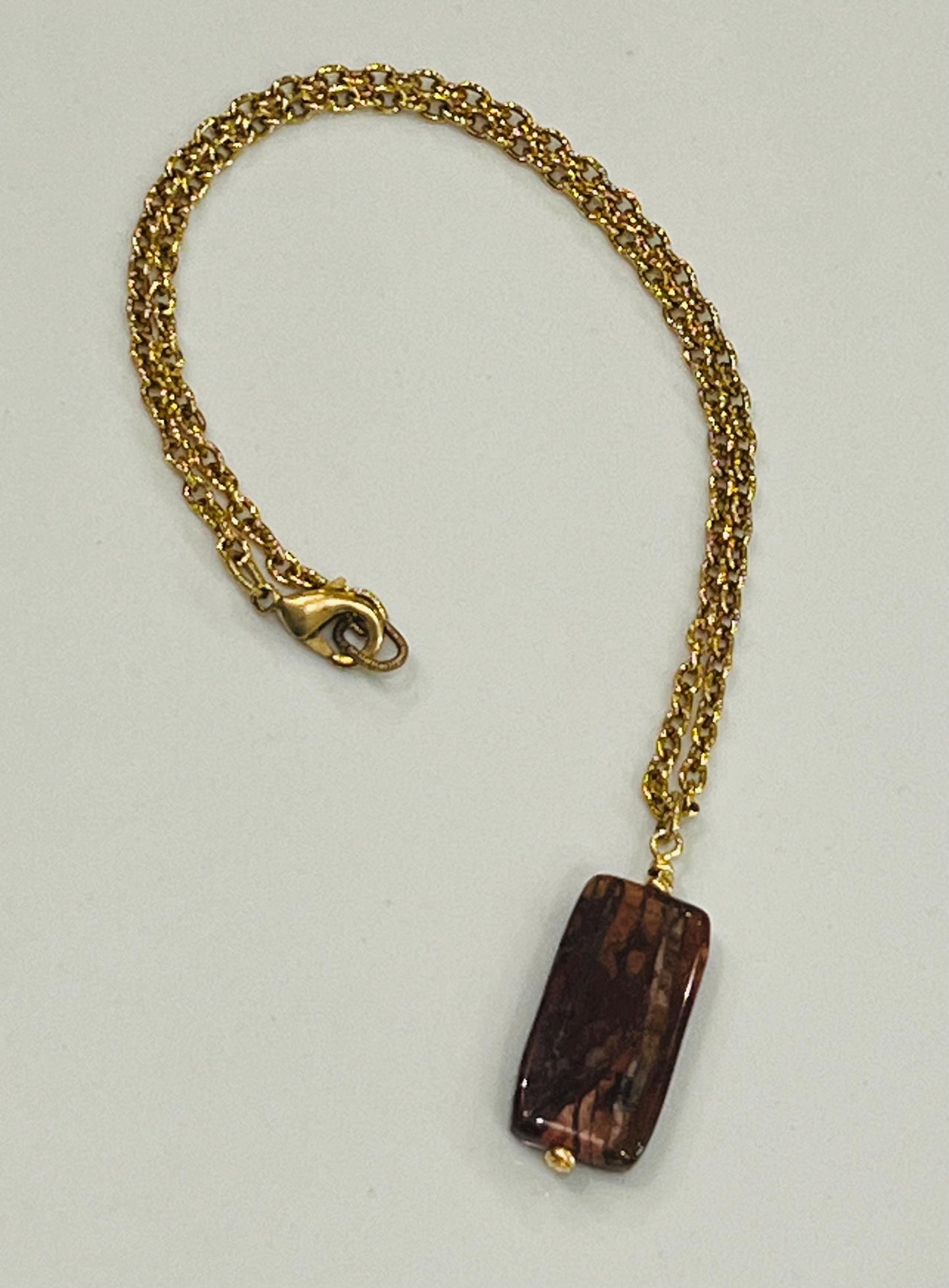Gold Classic Cable Chain with Pendant  Red Creek Jasper Drop Pendant Statement Necklace Red Jasper Pendant Layering Necklace