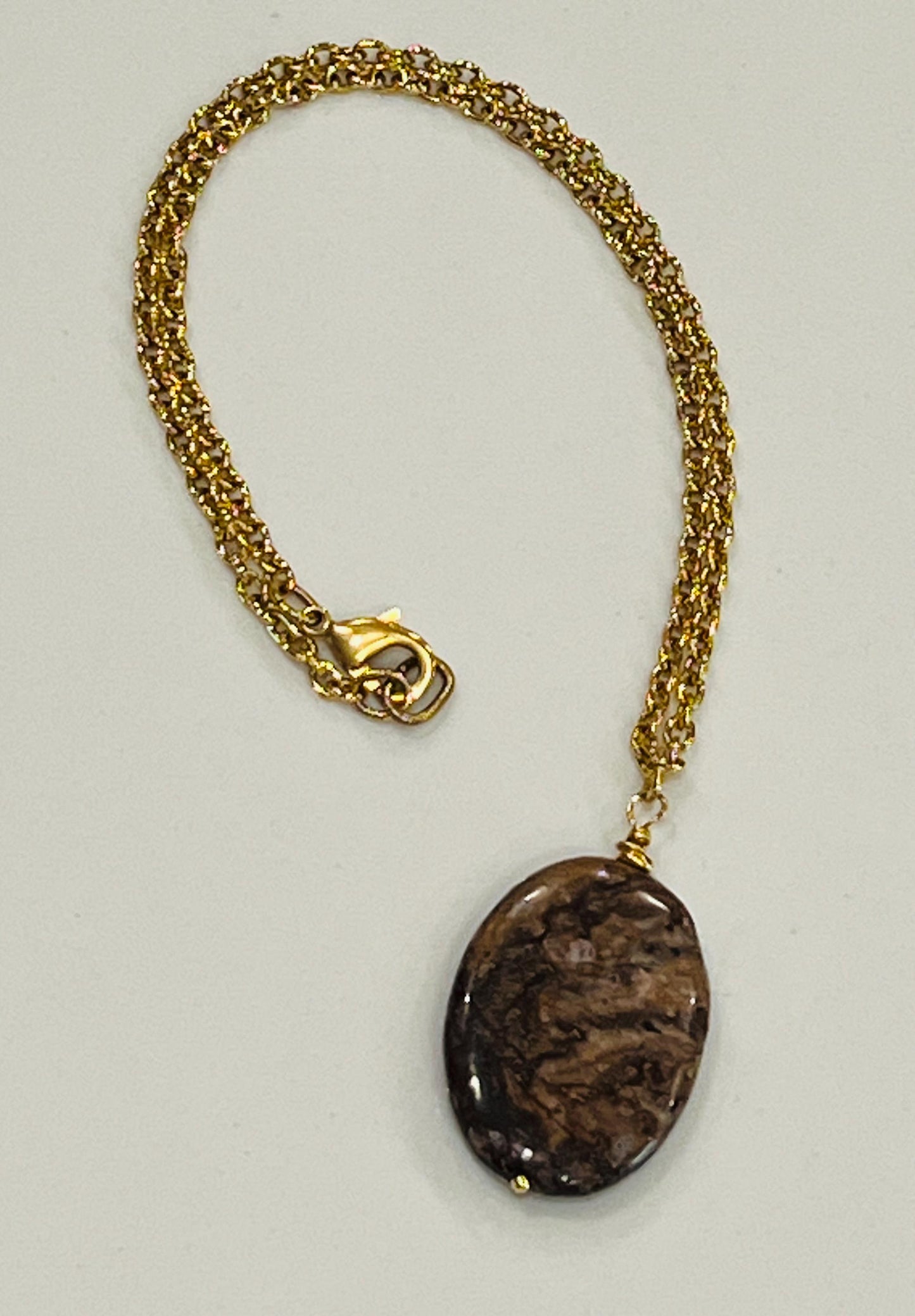 Gold Classic Cable Chain with Oval Pietersite Pendant Statement Necklace Pietersite Pendant Layering Necklace Brown Stone Pendant