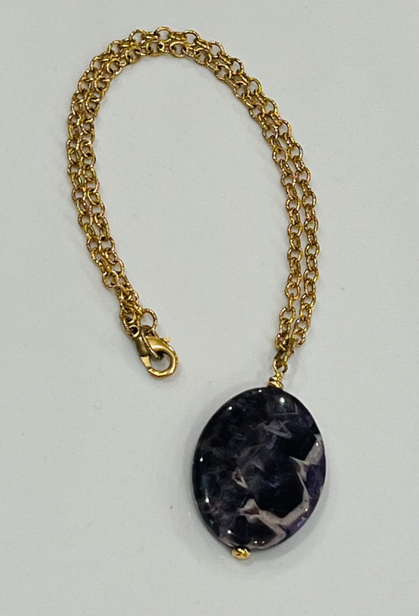 Gold Classic Textured Cable Chain Necklace with Large Chevron Amethyst Pendant  Layering Statement Necklace Purple and Gold Necklace