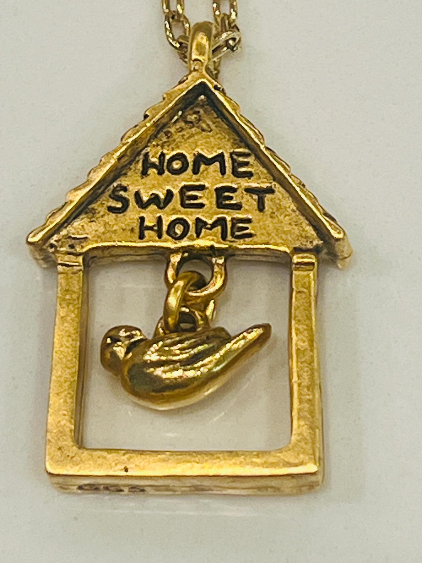 Gold Delicate Paperclip Layering Necklace with Bird “Home Sweet Home” Pendant by Green Girl Studios