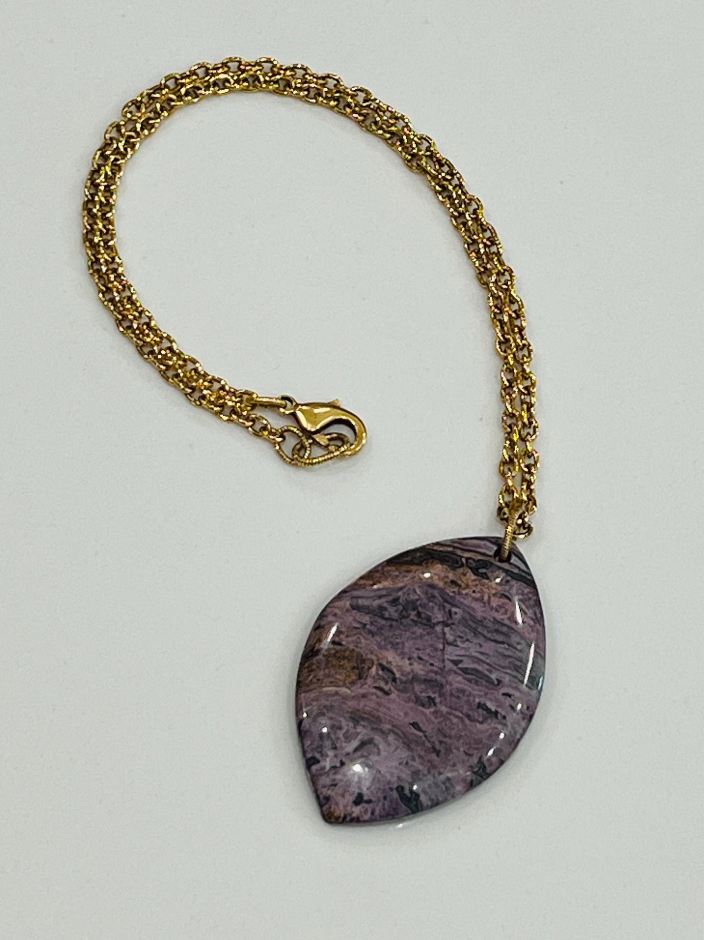 Gold Classic Textured Cable Chain Necklace with Charoite Pendant  Layering Statement Necklace Charoite Natural Gemstone Pendant