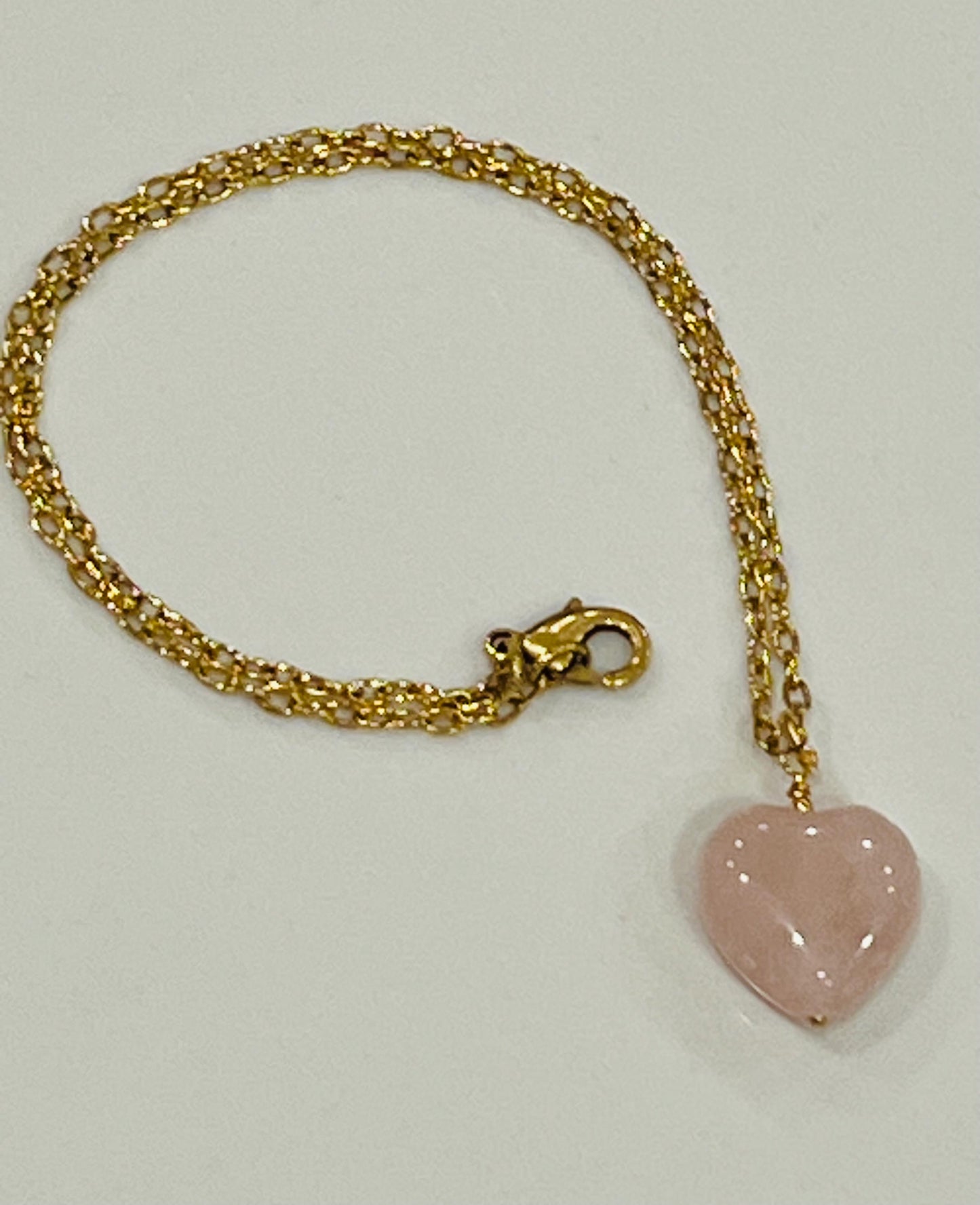 Gold Delicate Paperclip Chain with Natural Gemstone Heart  Kambaba Jasper, Rose Quartz, Lepidolite, Red Jasper, or Green Aventurine