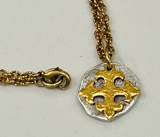 Gold Classic Cable Chain Necklace with Organic Silver Coin and Gold  Celtic Cross Pendants Gorgeous Silver Statement Mixed Metal Necklace
