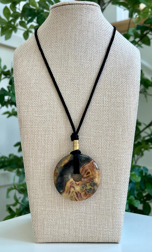 Crazy Lace Agate Donut Bead Necklace