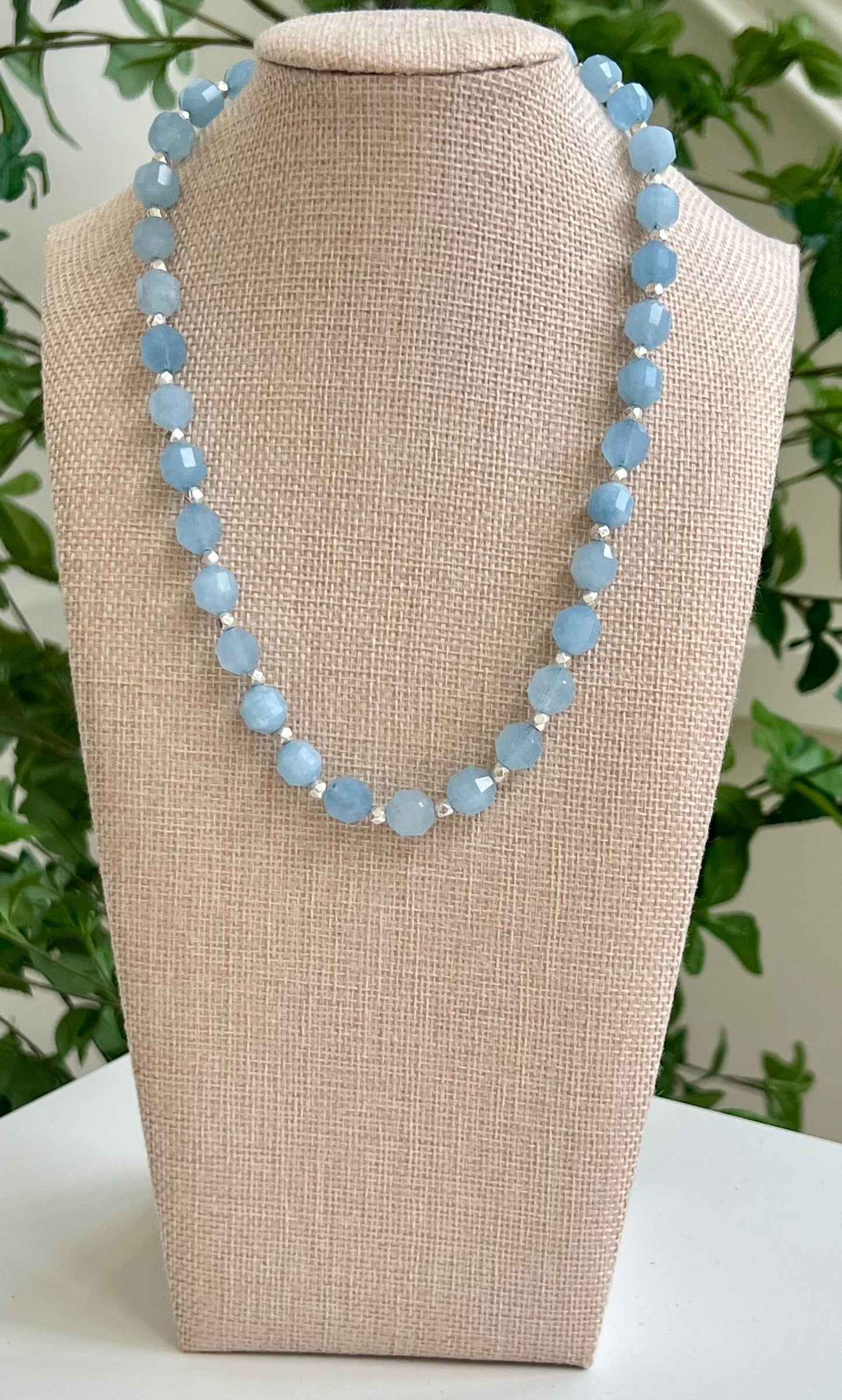 Aquamarine Beaded Necklace Silver Toggle/Beads 9x10mm Faceted Aquamarine Prism Cut Stones Natural Aquamarine Faceted Statement Necklace