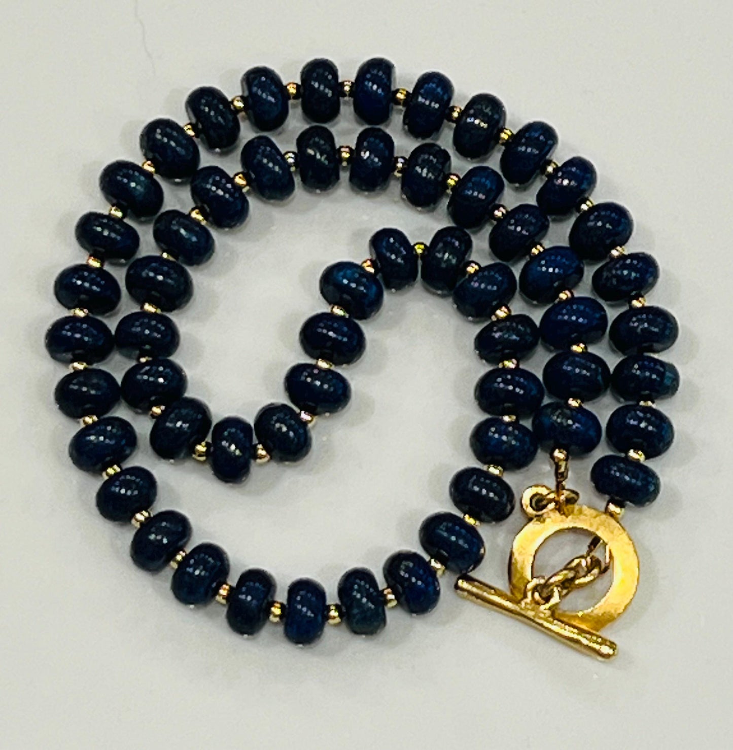 Lapis Beaded Necklace with Gold Toggle Gold and Blue Lapis Lazuli 5x8mm Smooth Rondelle Beaded Necklace Semi-Precious Gemstone Necklace