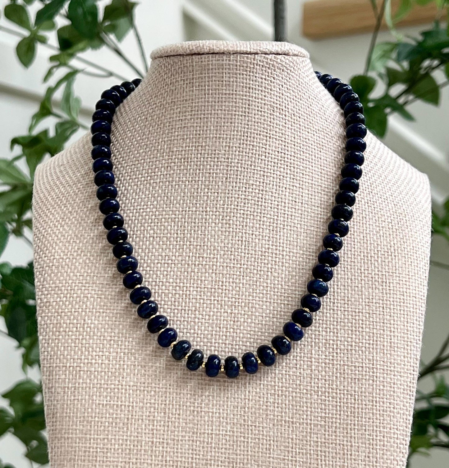 Lapis Beaded Necklace with Gold Toggle Gold and Blue Lapis Lazuli 5x8mm Smooth Rondelle Beaded Necklace Semi-Precious Gemstone Necklace