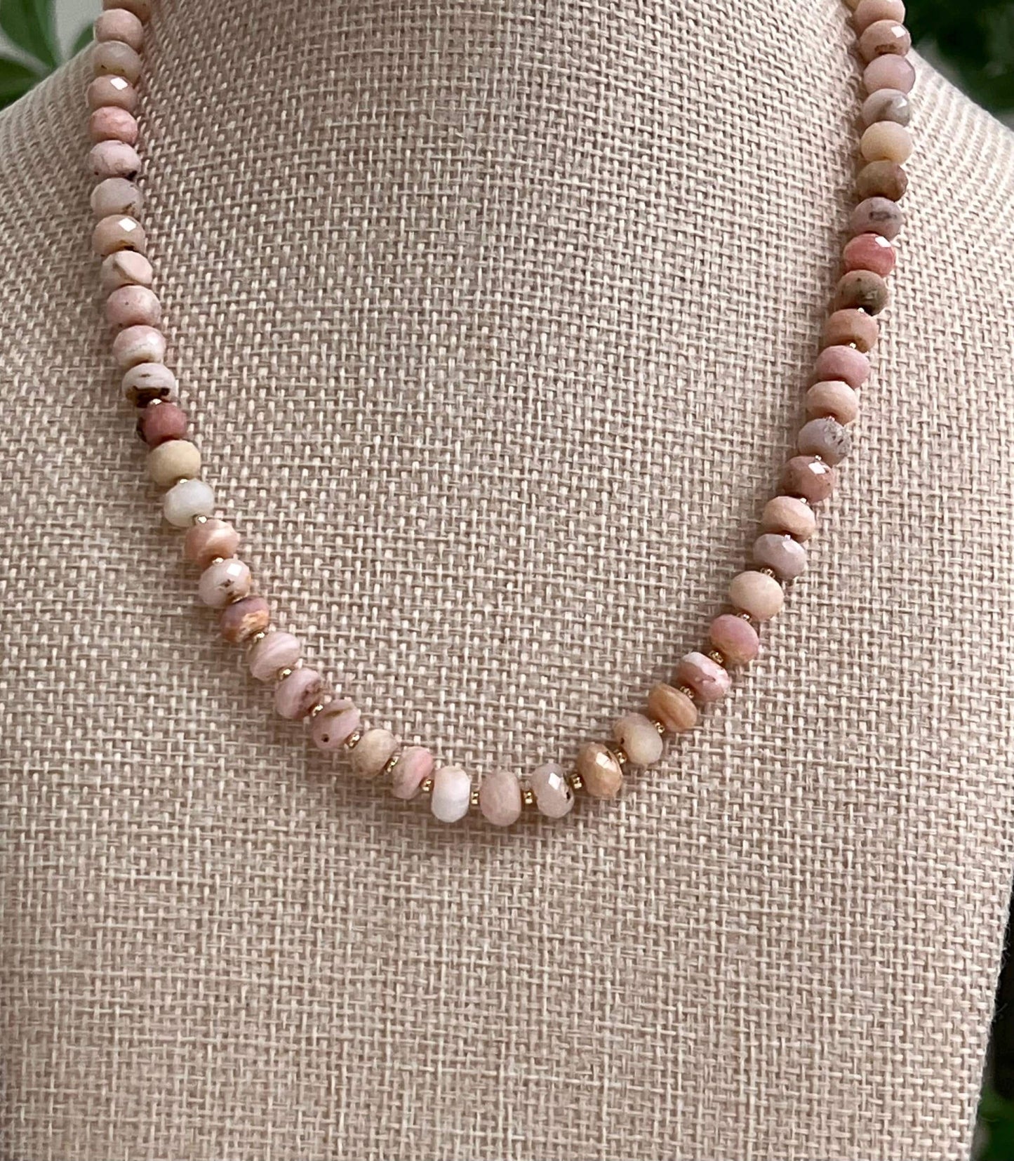 Pink Opal Beaded Necklace Opal 5x7mm Faceted Rondelle Beads 18k Gold Filled Clasp Beautiful Soft Pink Hues Natural Gemstone Necklace