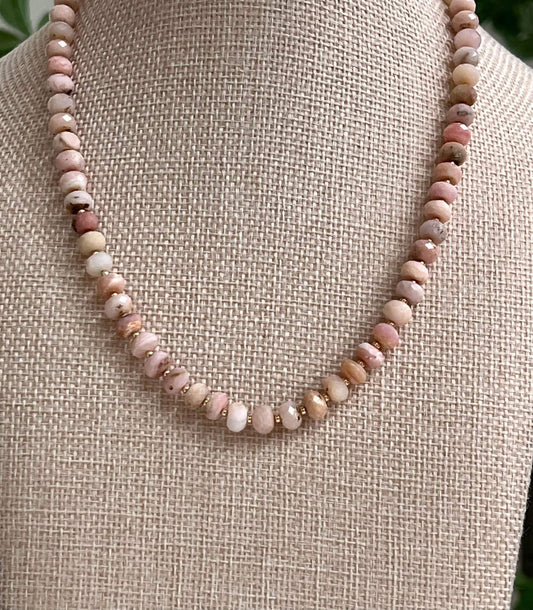 Pink Opal Beaded Necklace Opal 5x7mm Faceted Rondelle Beads 18k Gold Filled Clasp Beautiful Soft Pink Hues Natural Gemstone Necklace