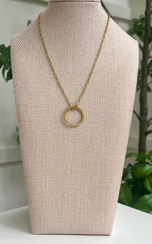 Gold or Silver Delicate Paperclip Chain with Hoop Pendant