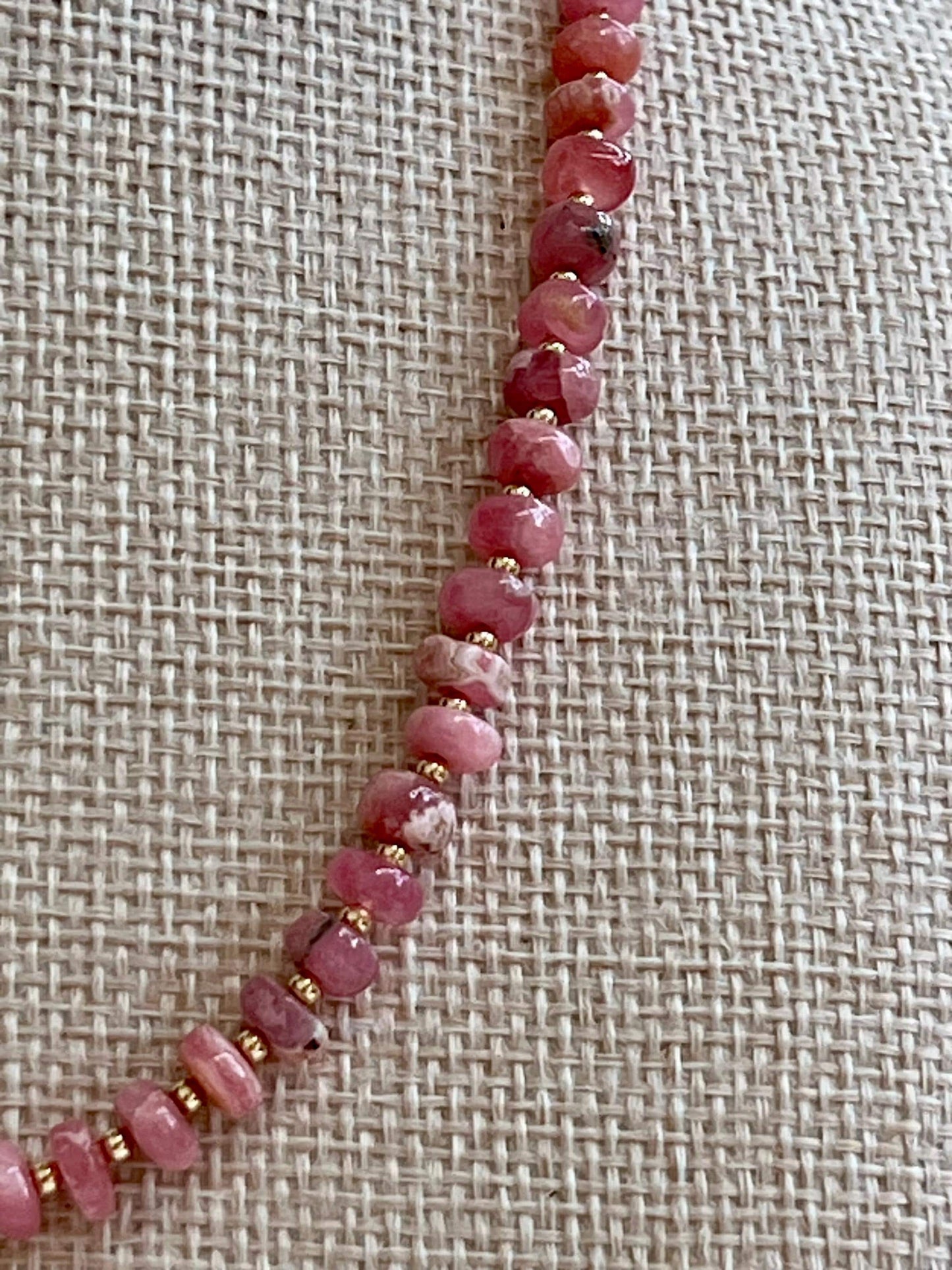 Rhodochrosite Beaded Necklace with 18k Gold Filled Clasp/Accent Beads AAA Rhodochrosite 5.5mm Smooth Rondelle Super Pink Stones Gorgeous