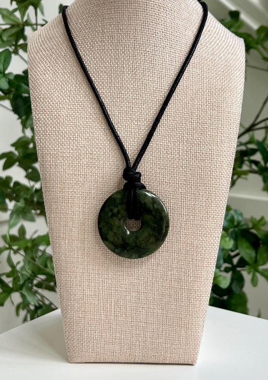 Green Jade Donut Bead Necklace 50mm Gorgeous Green Jade Statement Pendant Necklace Layering Necklace Semi-Precious Natural Gemstones