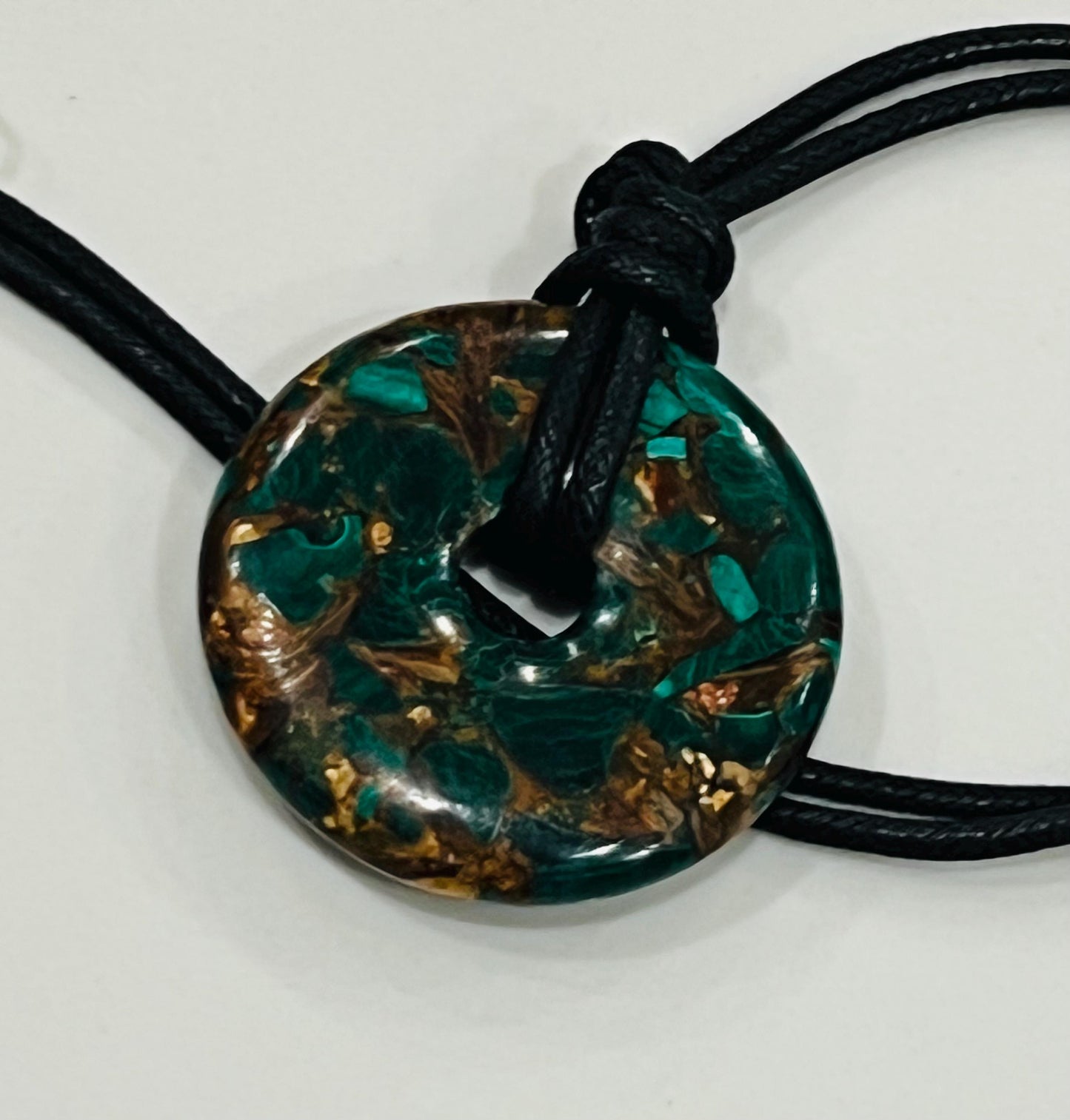 Malachite Bronzite Donut Bead Necklace 50mm Gorgeous Malachite Statement Pendant Necklace Layering Necklace Semi-Precious Natural Gemstones