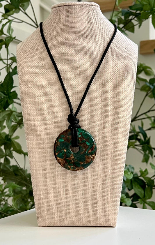 Malachite Bronzite Donut Bead Necklace 50mm Gorgeous Malachite Statement Pendant Necklace Layering Necklace Semi-Precious Natural Gemstones