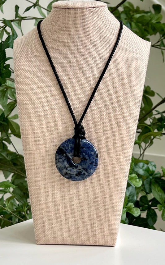 Sodalite Agate Donut Bead Necklace 50mm Gorgeous Blue Sodalite Statement Pendant Necklace Layering Necklace Semi-Precious Natural Gemstones
